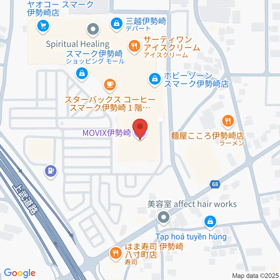 MOVIX伊勢崎周辺のコンビニエンスストア一覧地図