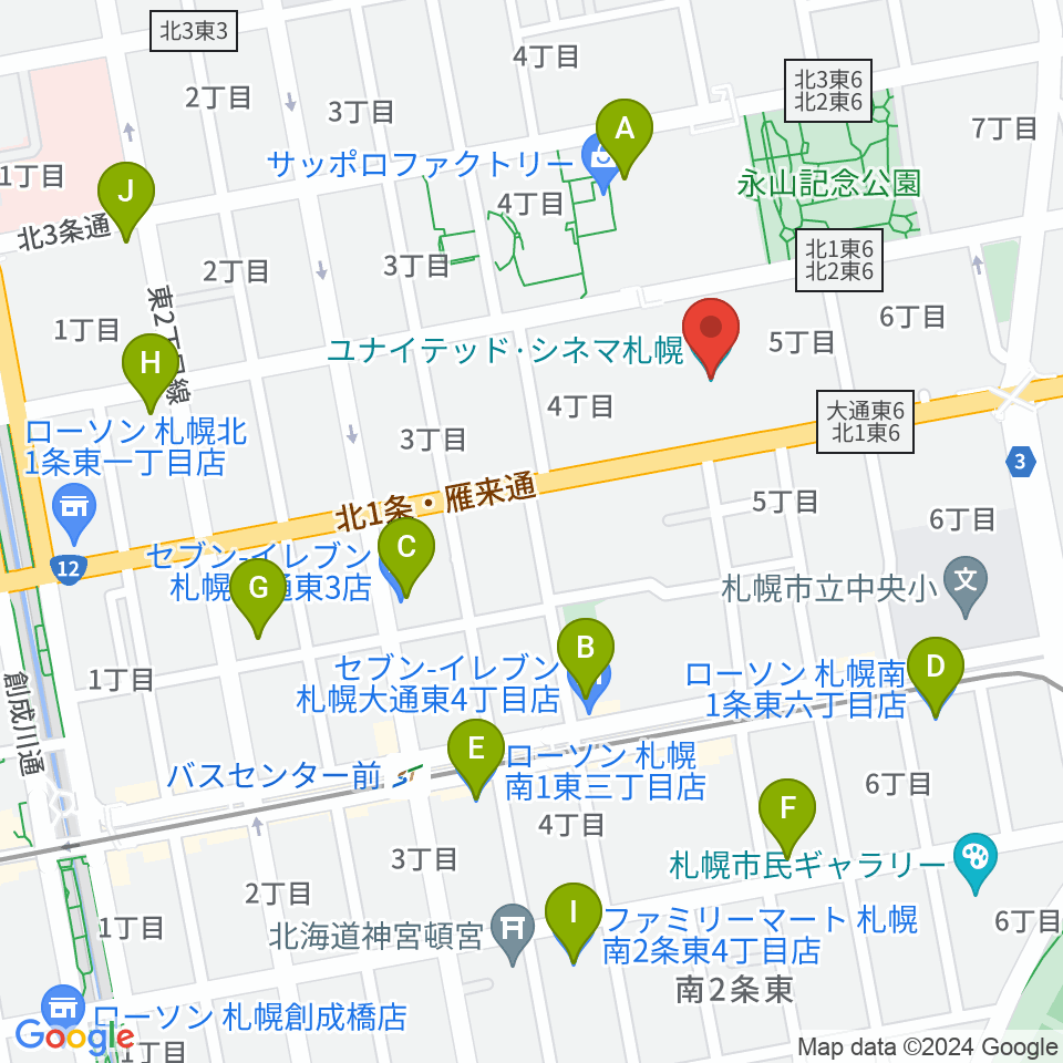 ユナイテッド・シネマ札幌周辺のコンビニエンスストア一覧地図