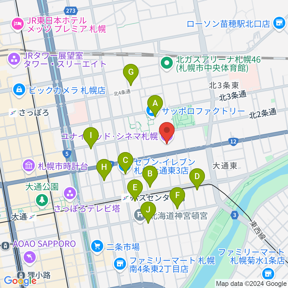 ユナイテッド・シネマ札幌周辺のコンビニエンスストア一覧地図