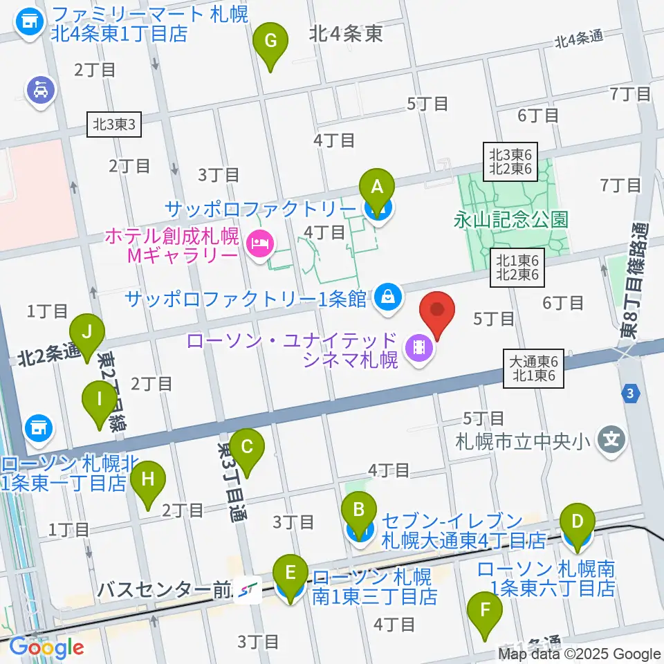 ローソン・ユナイテッドシネマ札幌周辺のコンビニエンスストア一覧地図