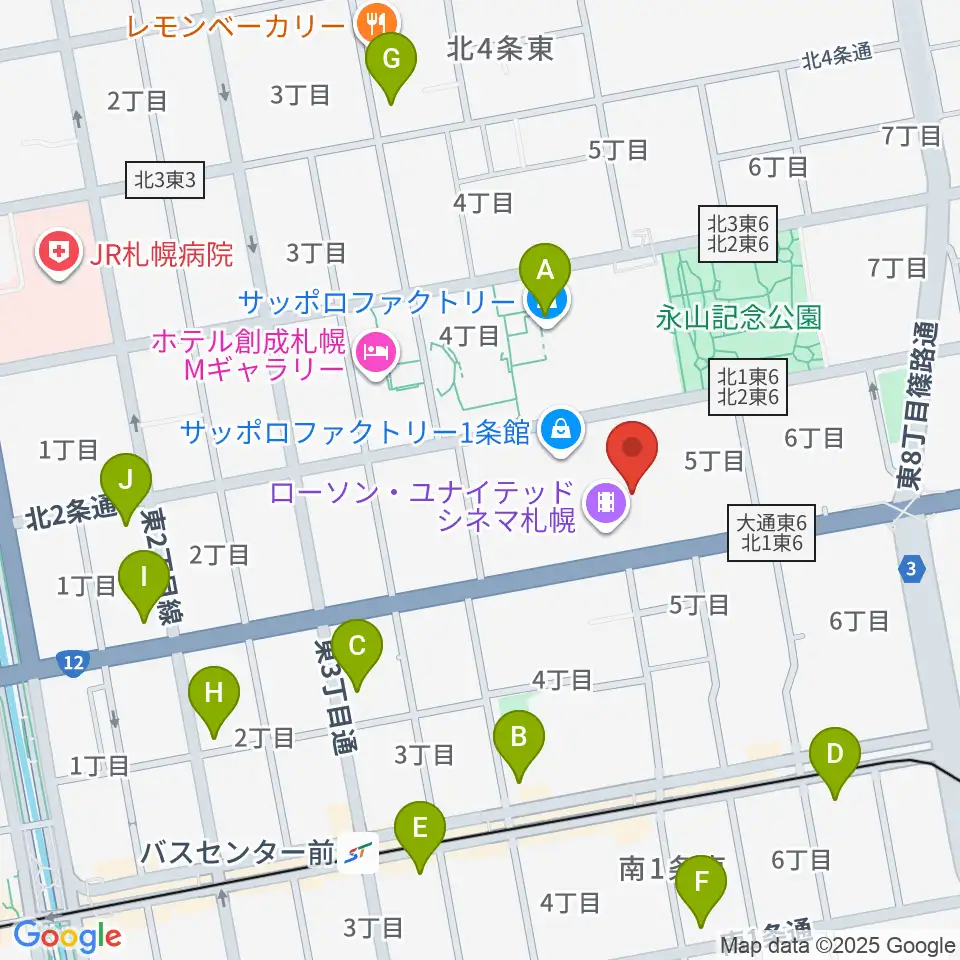 ローソン・ユナイテッドシネマ札幌周辺のコンビニエンスストア一覧地図