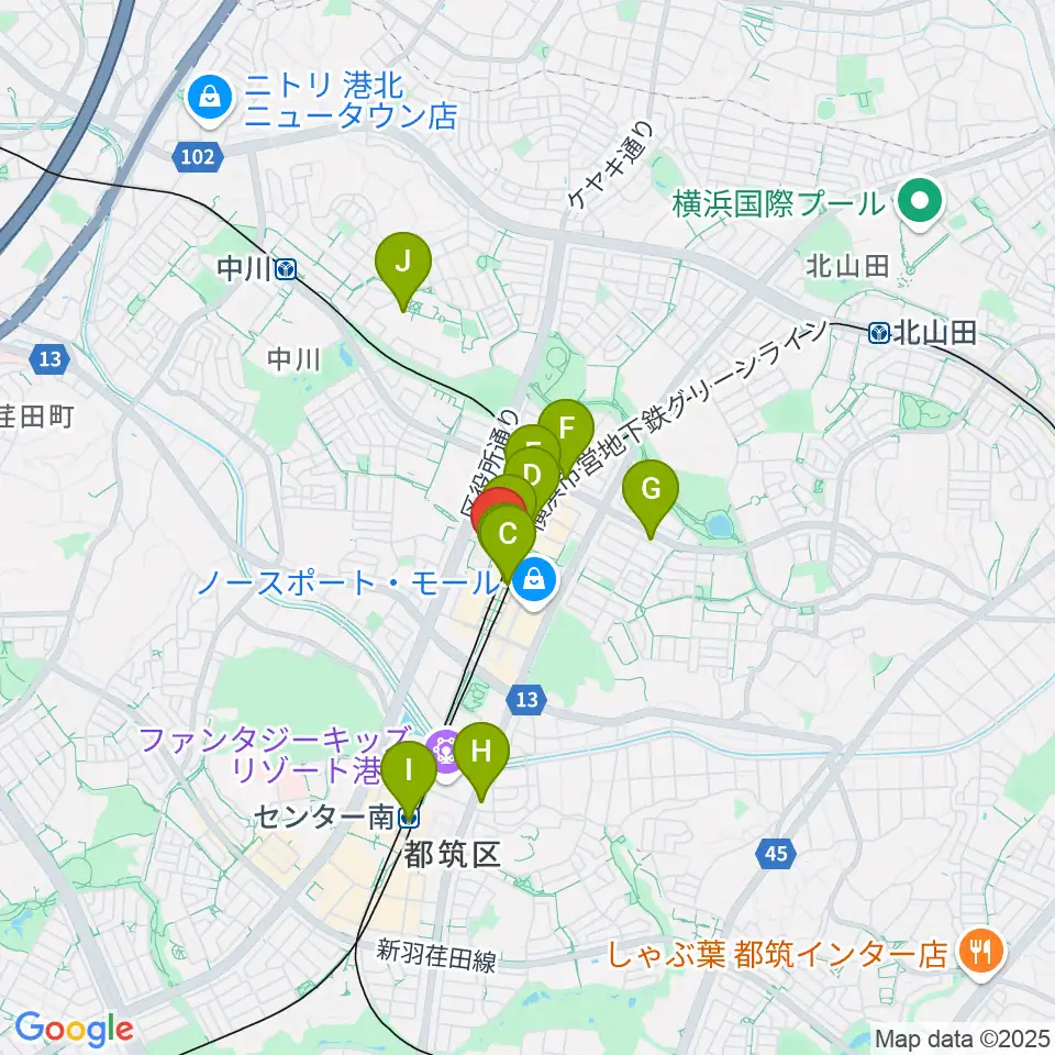 昭和音楽大学附属音楽教室 センター北校周辺のコンビニエンスストア一覧地図