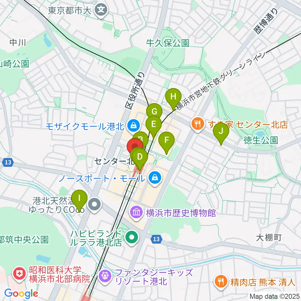 昭和音楽大学附属音楽教室 センター北校周辺のコンビニエンスストア一覧地図