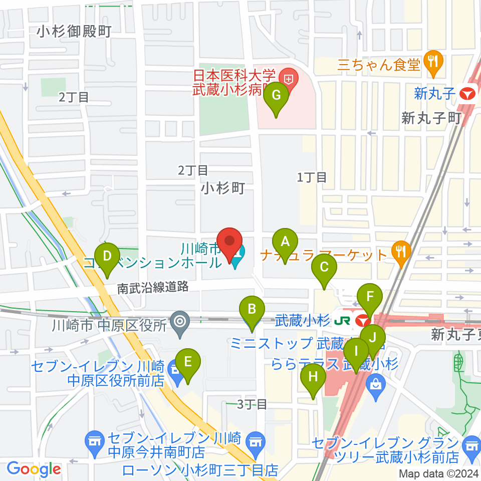 昭和音楽大学附属音楽教室 武蔵小杉校周辺のコンビニエンスストア一覧地図