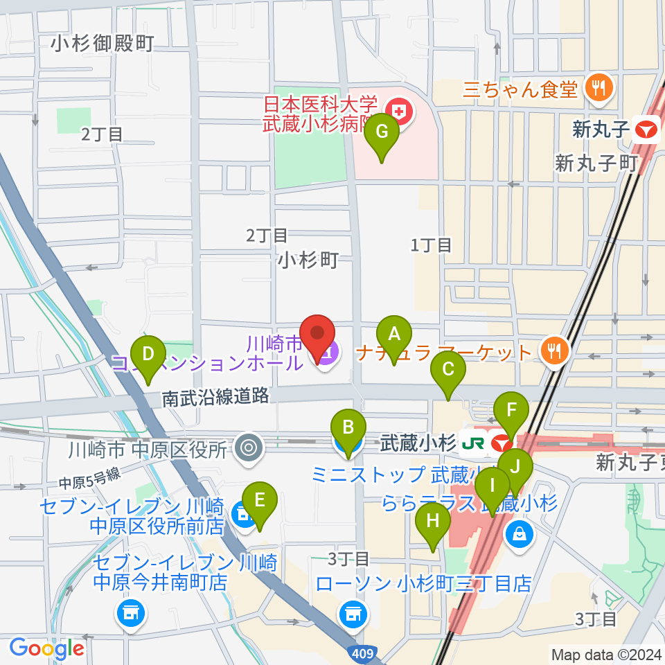 昭和音楽大学附属音楽教室 武蔵小杉校周辺のコンビニエンスストア一覧地図