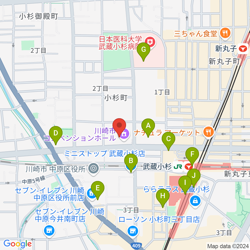 昭和音楽大学附属音楽教室 武蔵小杉校周辺のコンビニエンスストア一覧地図