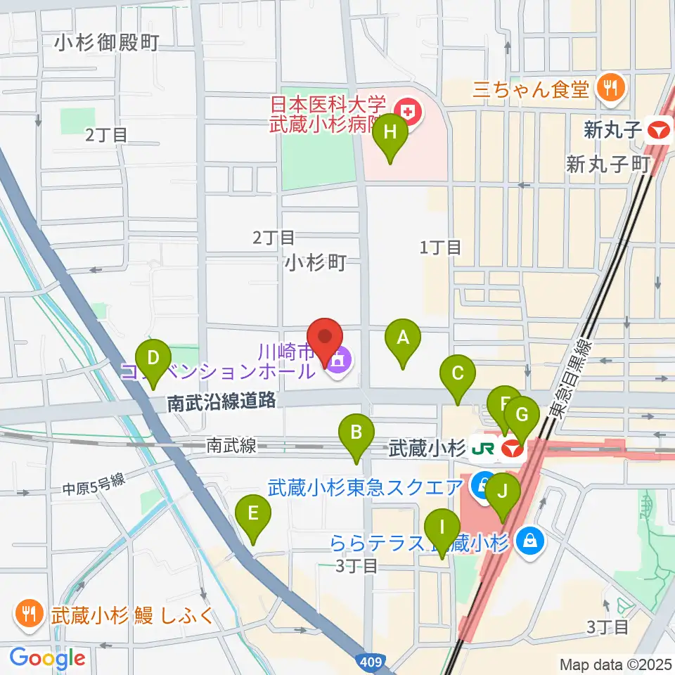 昭和音楽大学附属音楽教室 武蔵小杉校周辺のコンビニエンスストア一覧地図