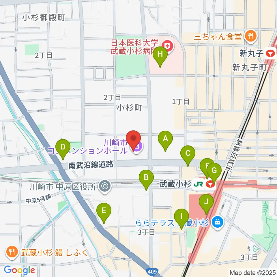 昭和音楽大学附属音楽教室 武蔵小杉校周辺のコンビニエンスストア一覧地図