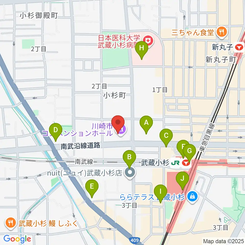 昭和音楽大学附属音楽教室 武蔵小杉校周辺のコンビニエンスストア一覧地図