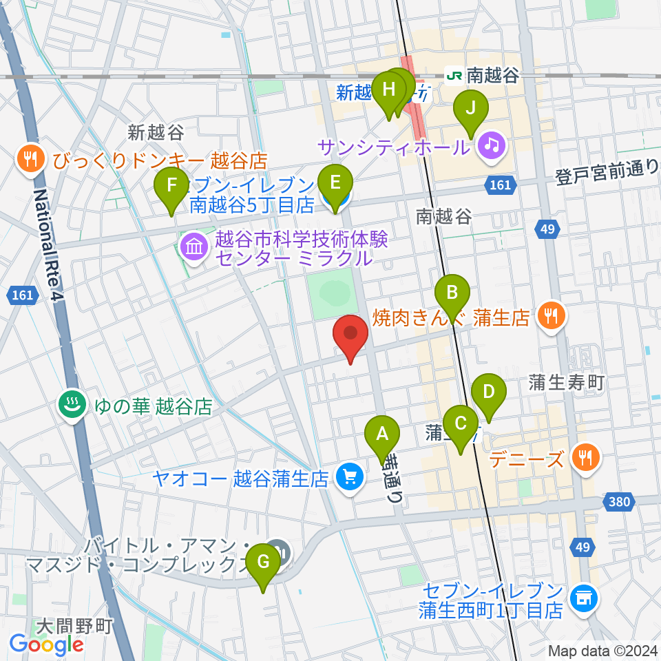 こしがやエフエム周辺のコンビニエンスストア一覧地図