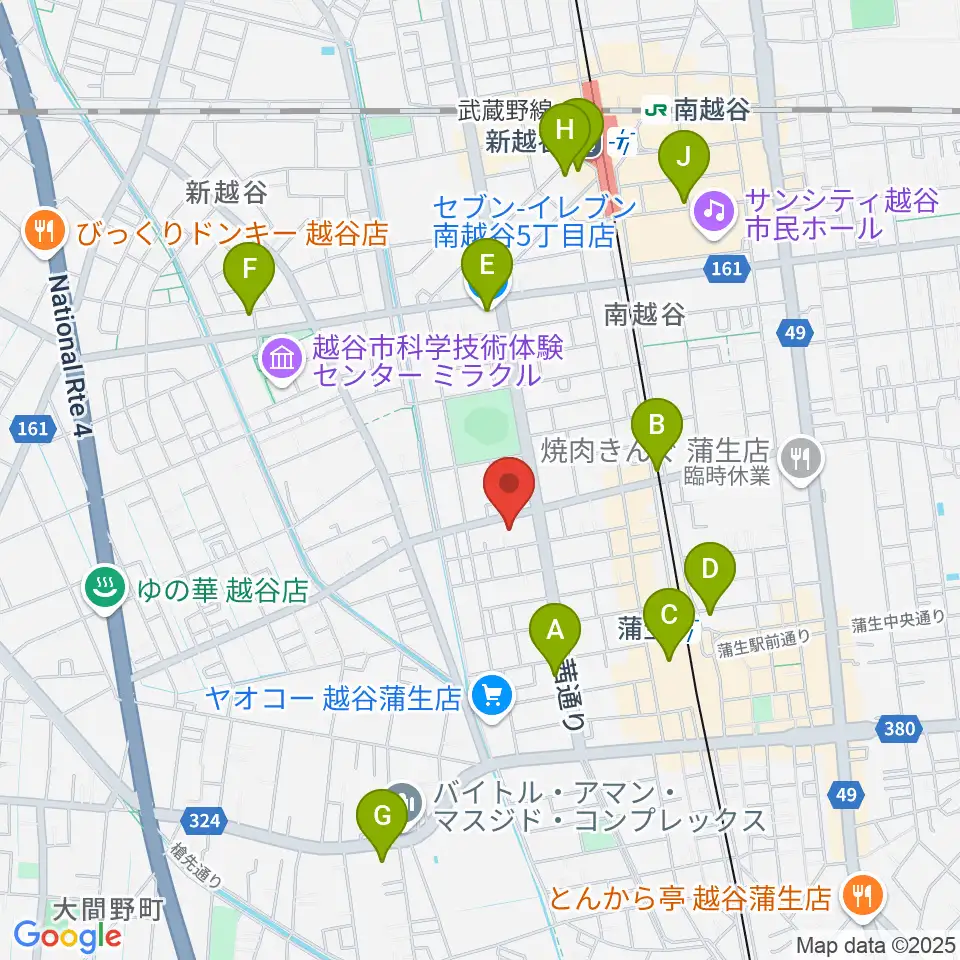 こしがやエフエム周辺のコンビニエンスストア一覧地図
