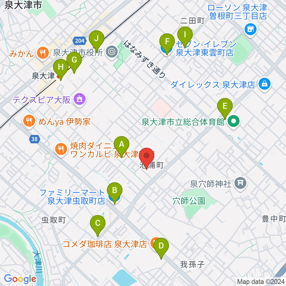 FMいずみおおつ周辺のコンビニエンスストア一覧地図