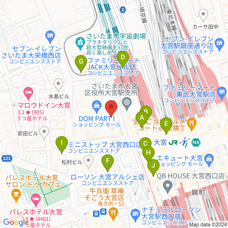 スパークリングスタジオ大宮周辺のコンビニエンスストア一覧地図