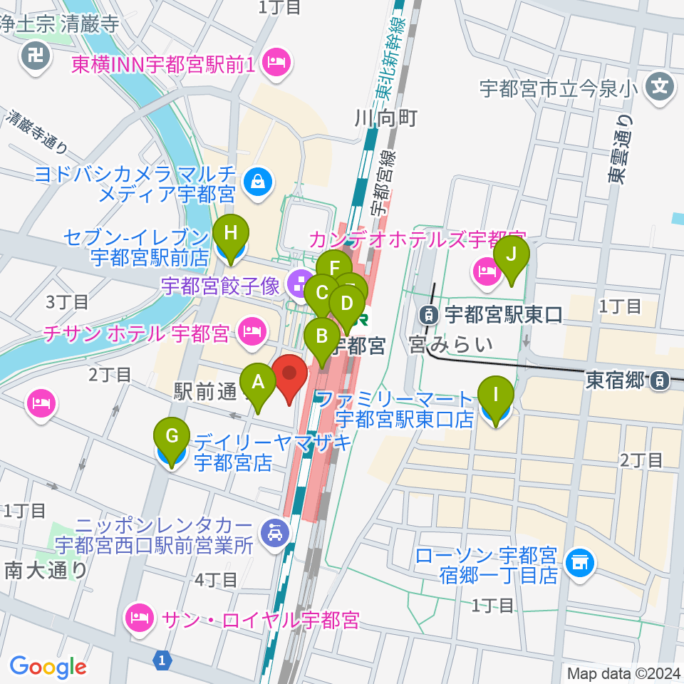 宇都宮STUDIO KENT周辺のコンビニエンスストア一覧地図