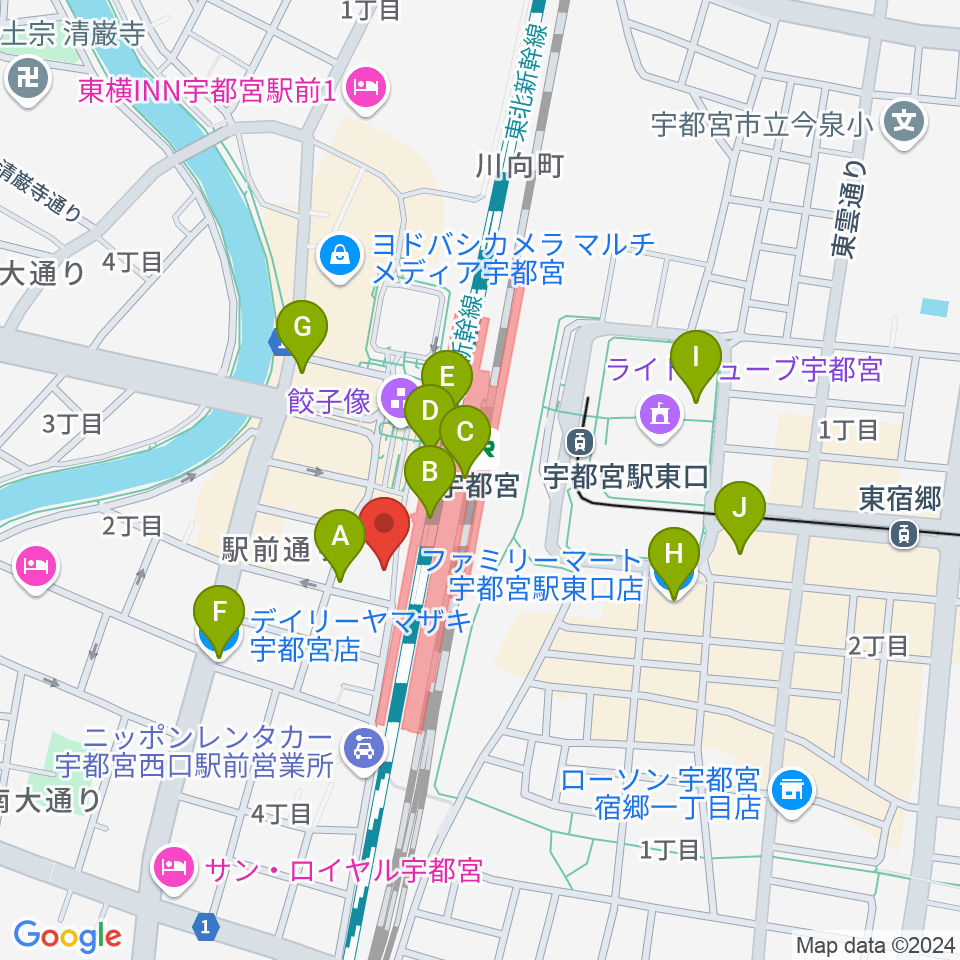 宇都宮STUDIO KENT周辺のコンビニエンスストア一覧地図