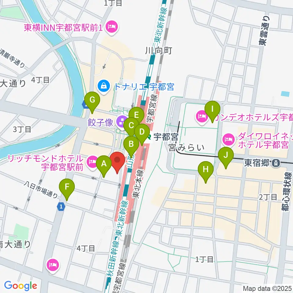 宇都宮STUDIO KENT周辺のコンビニエンスストア一覧地図