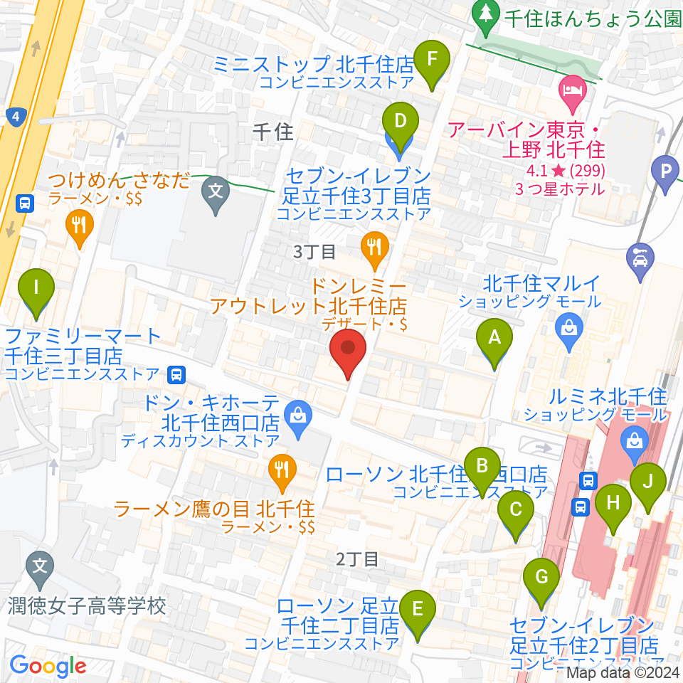 スタジオパックス北千住店周辺のコンビニエンスストア一覧地図