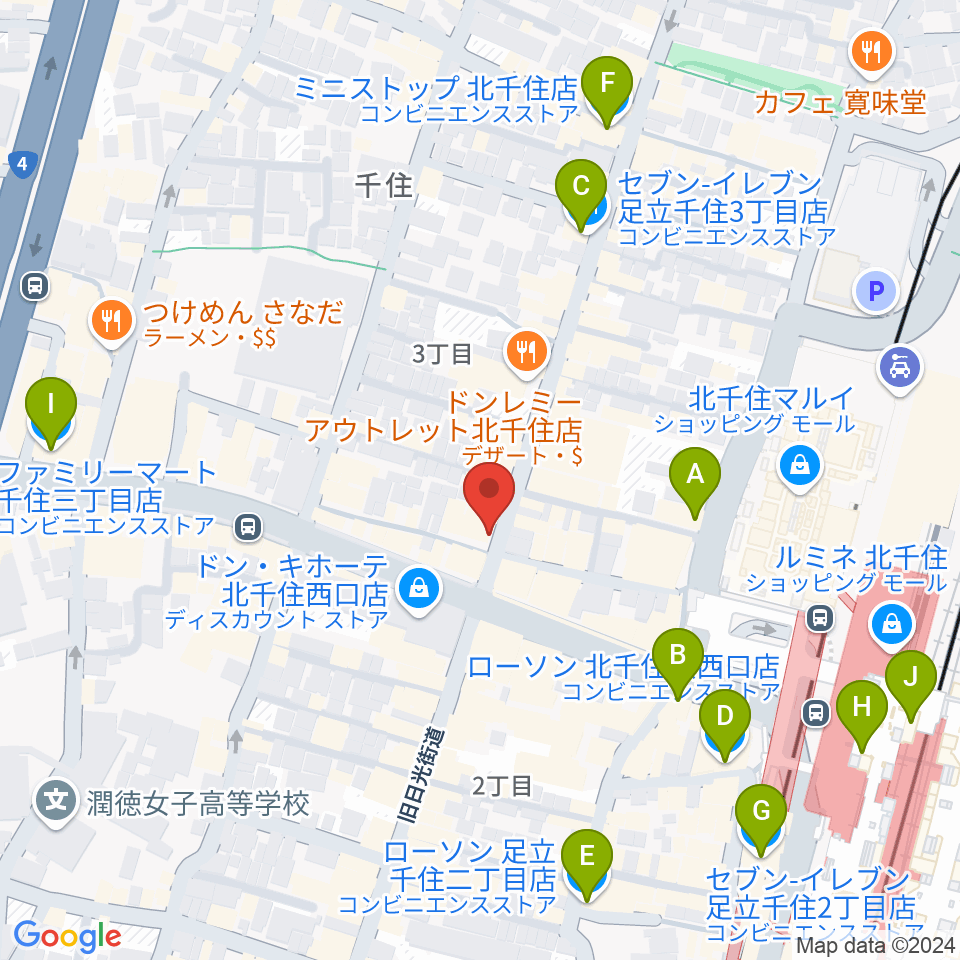 スタジオパックス北千住店周辺のコンビニエンスストア一覧地図