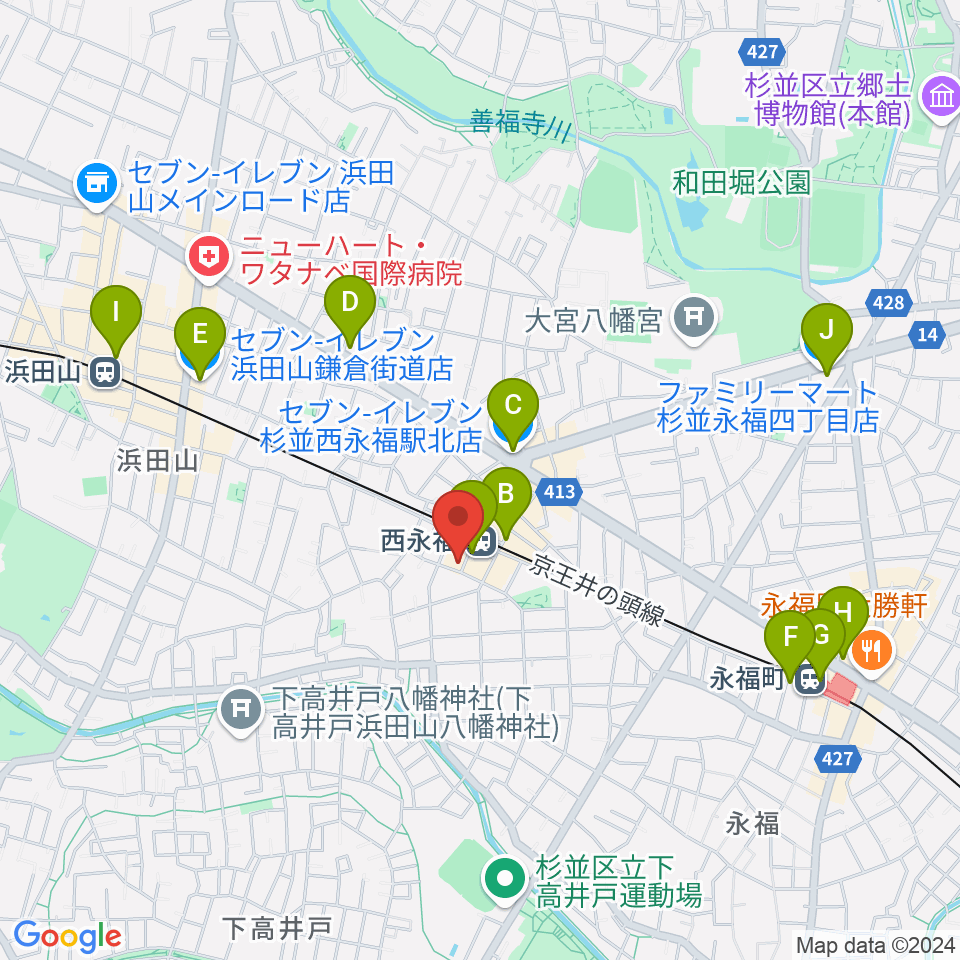 西永福JAM周辺のコンビニエンスストア一覧地図