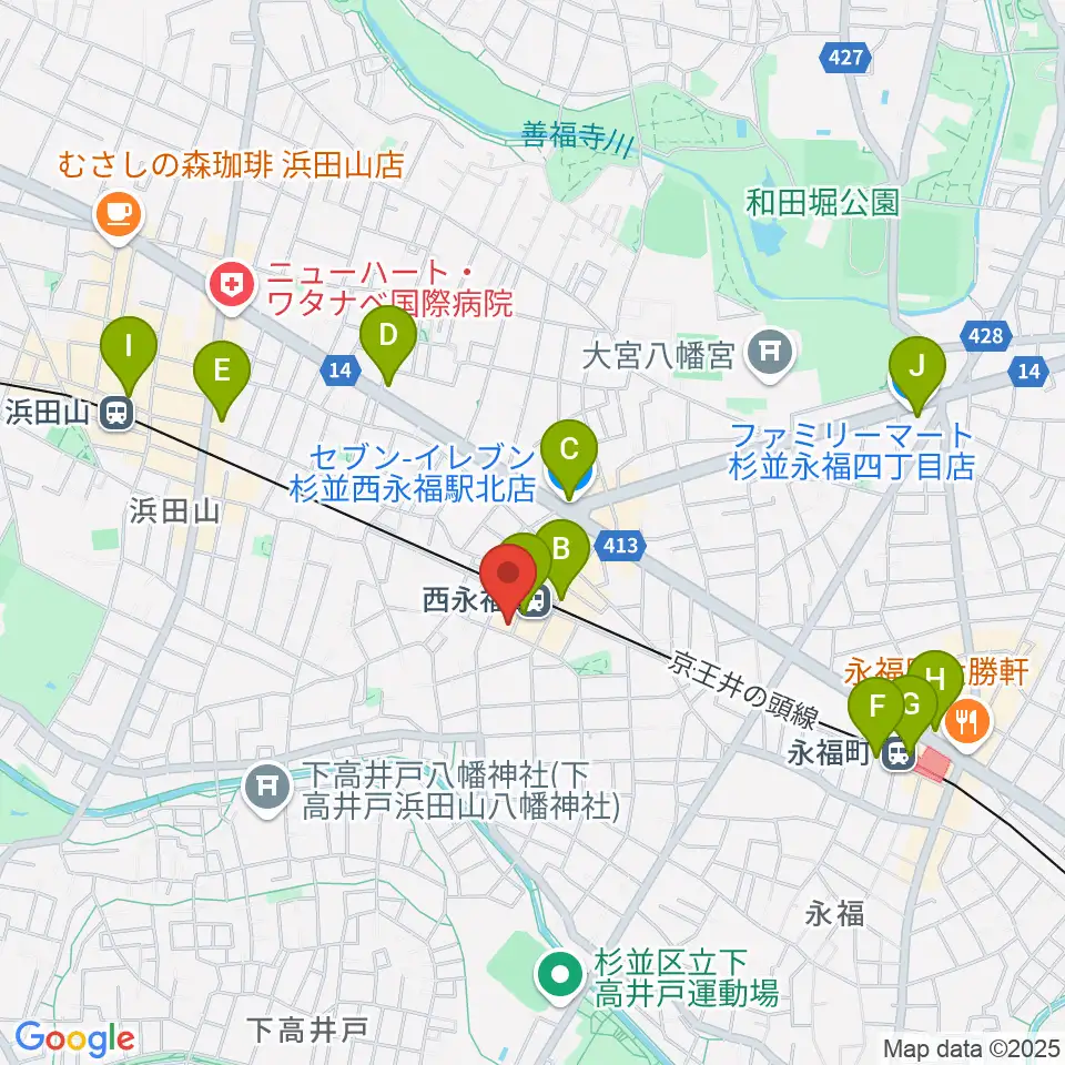 西永福JAM周辺のコンビニエンスストア一覧地図