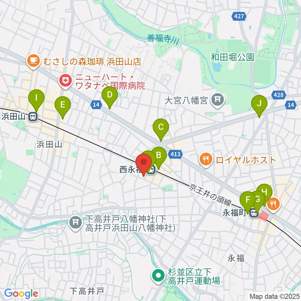 西永福JAM周辺のコンビニエンスストア一覧地図