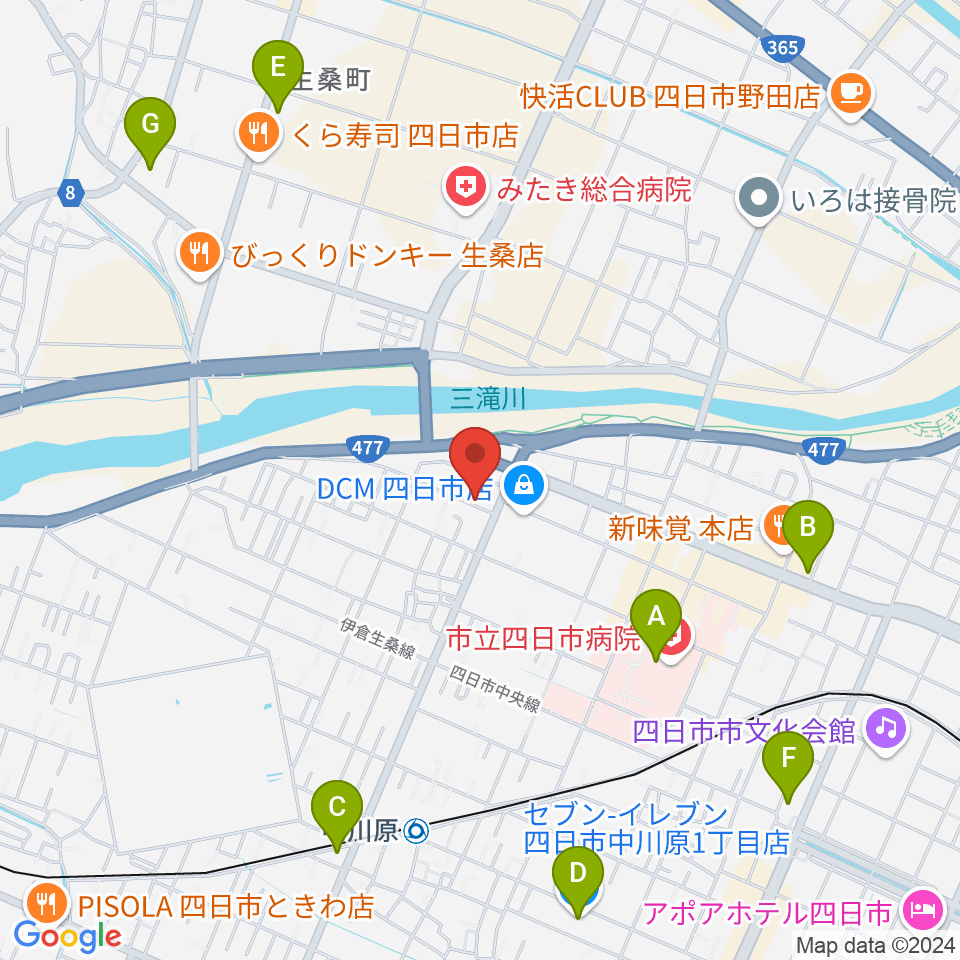 四日市CLUB ROOTS周辺のコンビニエンスストア一覧地図