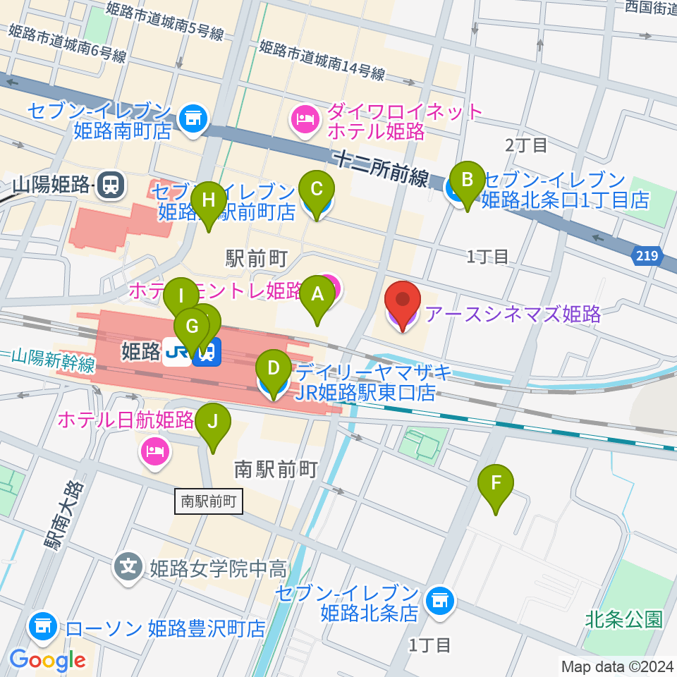 アースシネマズ姫路周辺のコンビニエンスストア一覧地図