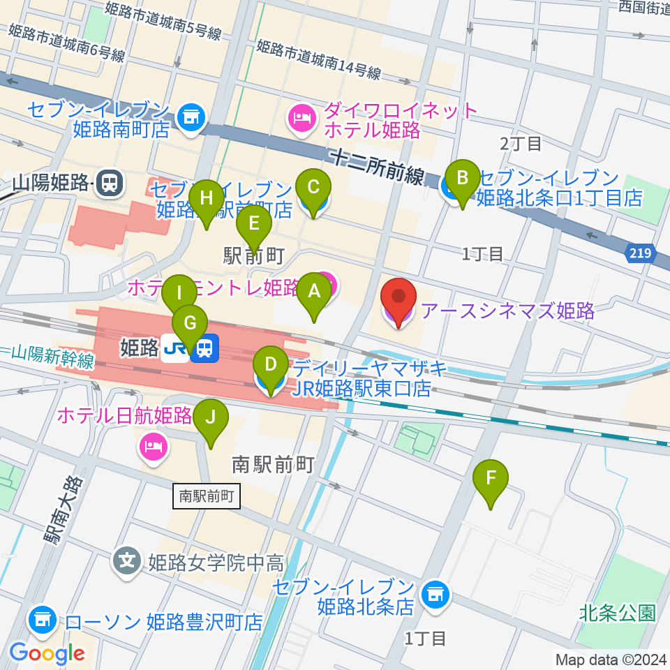 アースシネマズ姫路周辺のコンビニエンスストア一覧地図