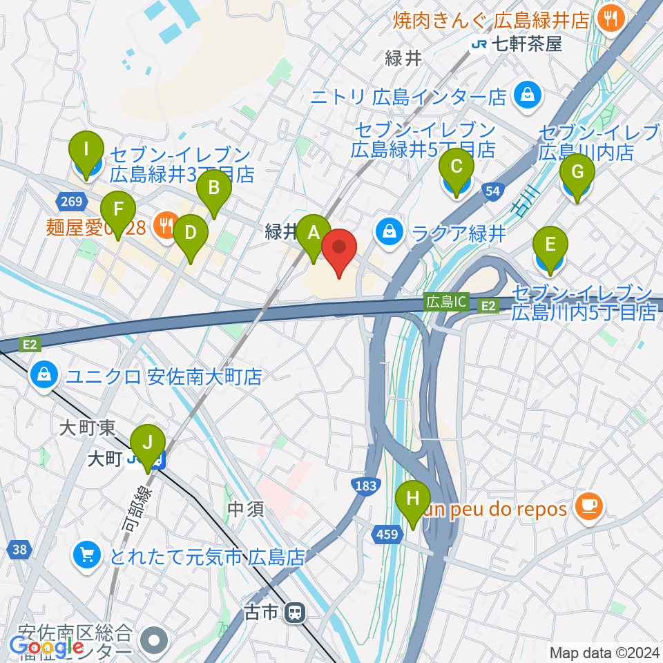 Tohoシネマズ緑井 周辺のコンビニエンスストア一覧マップ