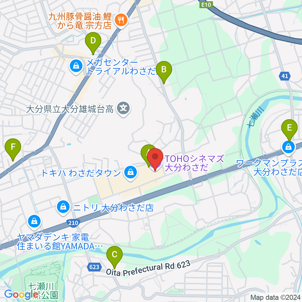 TOHOシネマズ大分わさだ周辺のコンビニエンスストア一覧地図