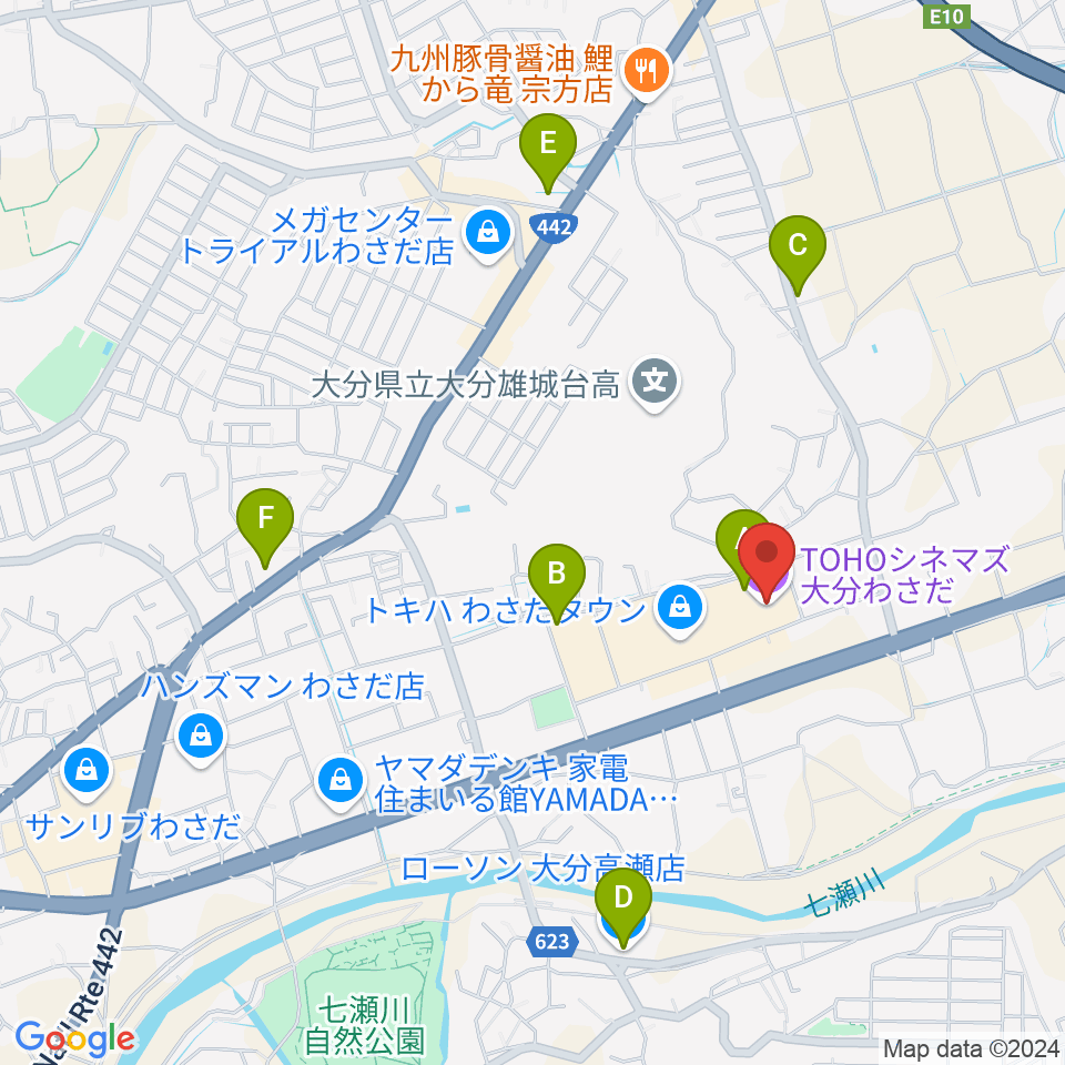 TOHOシネマズ大分わさだ周辺のコンビニエンスストア一覧地図