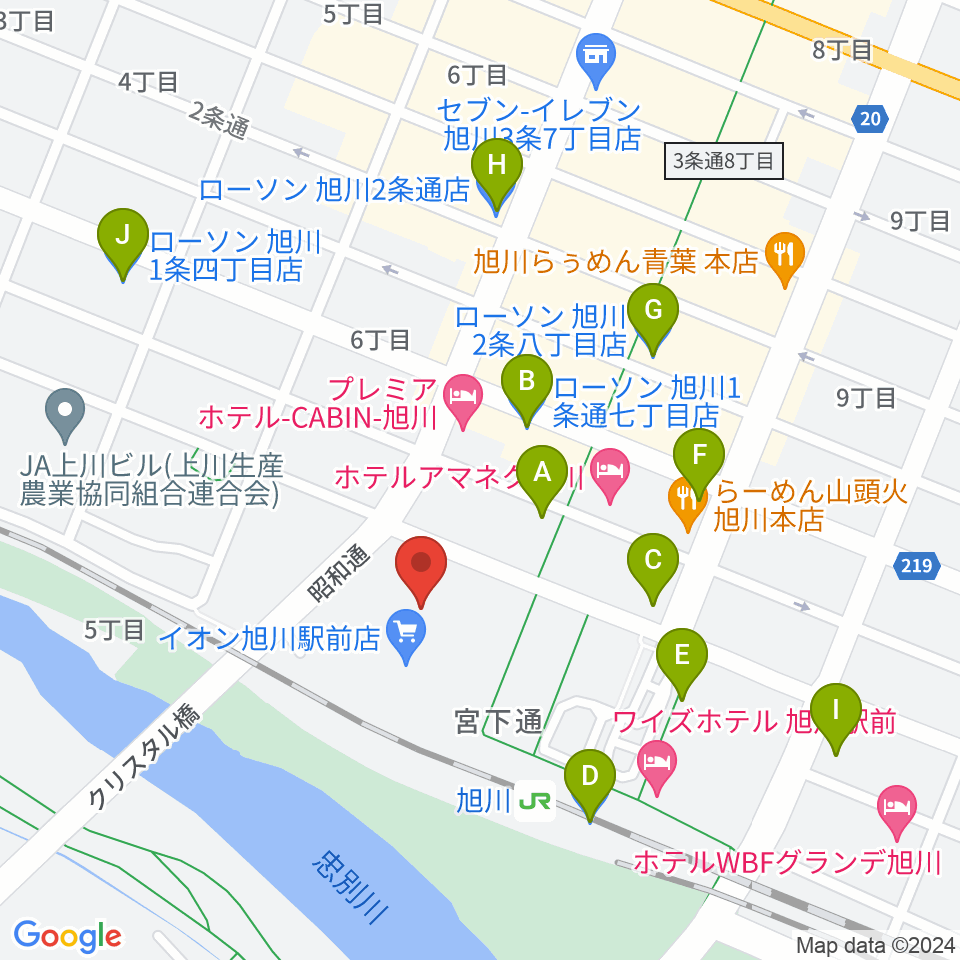 イオンシネマ旭川駅前周辺のコンビニエンスストア一覧地図
