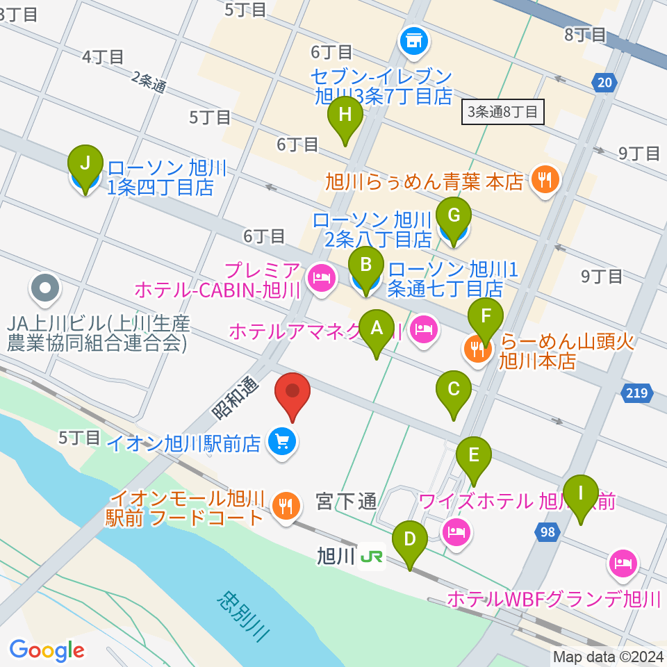 イオンシネマ旭川駅前周辺のコンビニエンスストア一覧地図