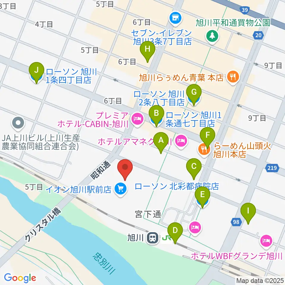 イオンシネマ旭川駅前周辺のコンビニエンスストア一覧地図