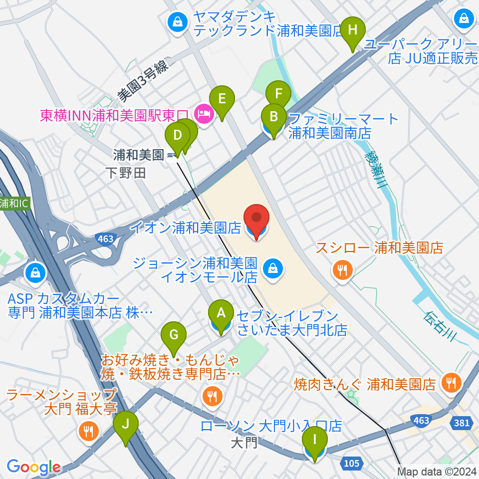 イオンシネマ浦和美園周辺のコンビニエンスストア一覧地図