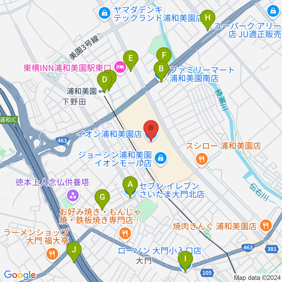 イオンシネマ浦和美園周辺のコンビニエンスストア一覧地図