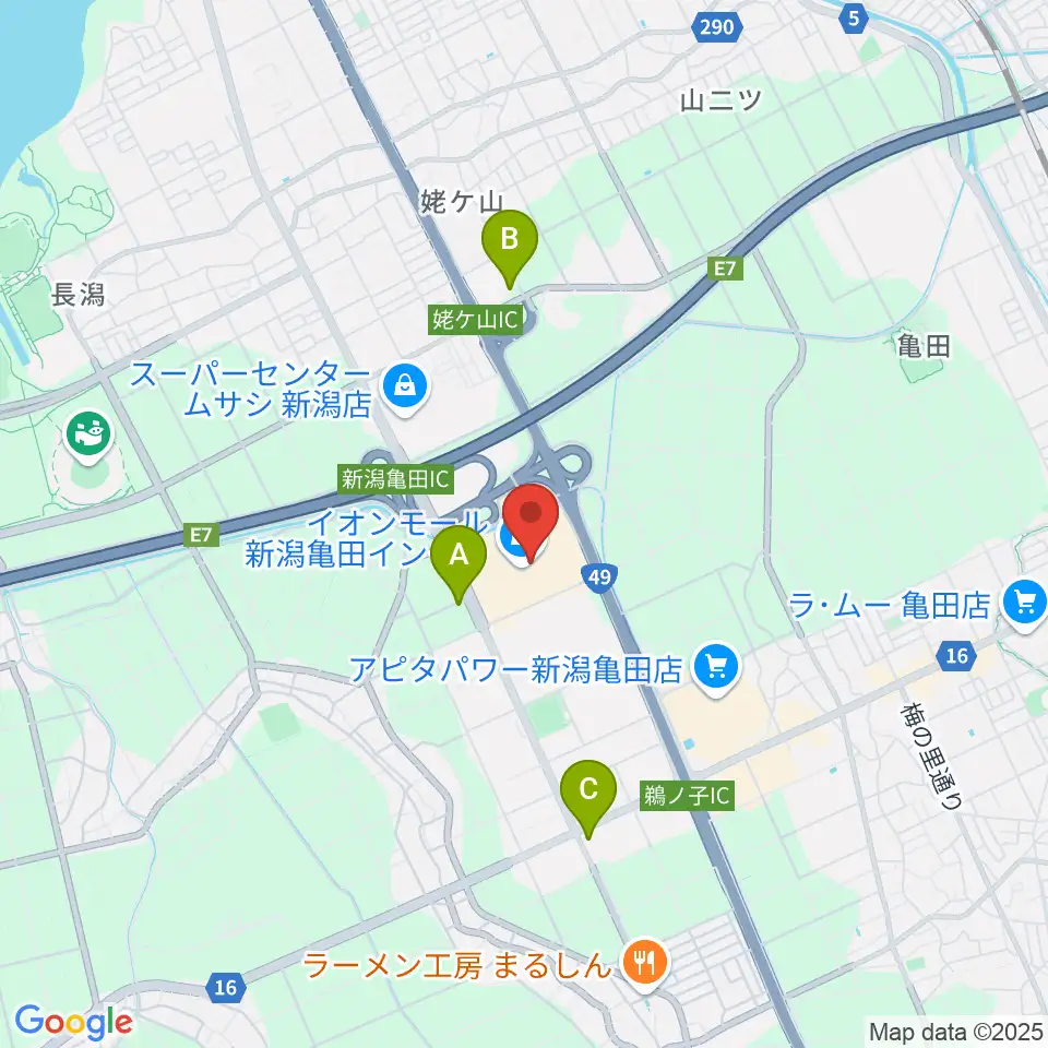 イオンシネマ新潟亀田インター周辺のコンビニエンスストア一覧地図