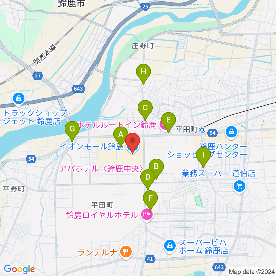 イオンシネマ鈴鹿周辺のコンビニエンスストア一覧地図