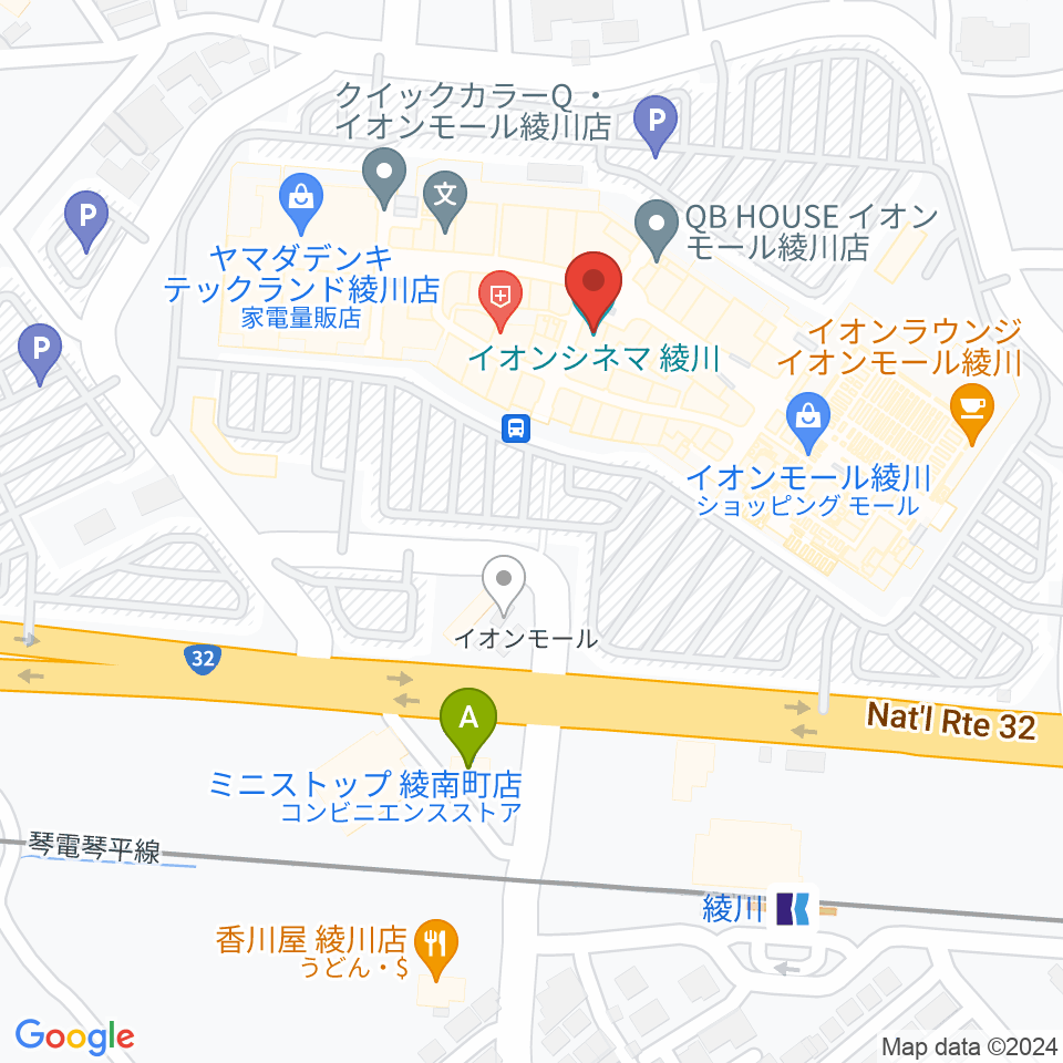 イオンシネマ綾川周辺のコンビニエンスストア一覧地図