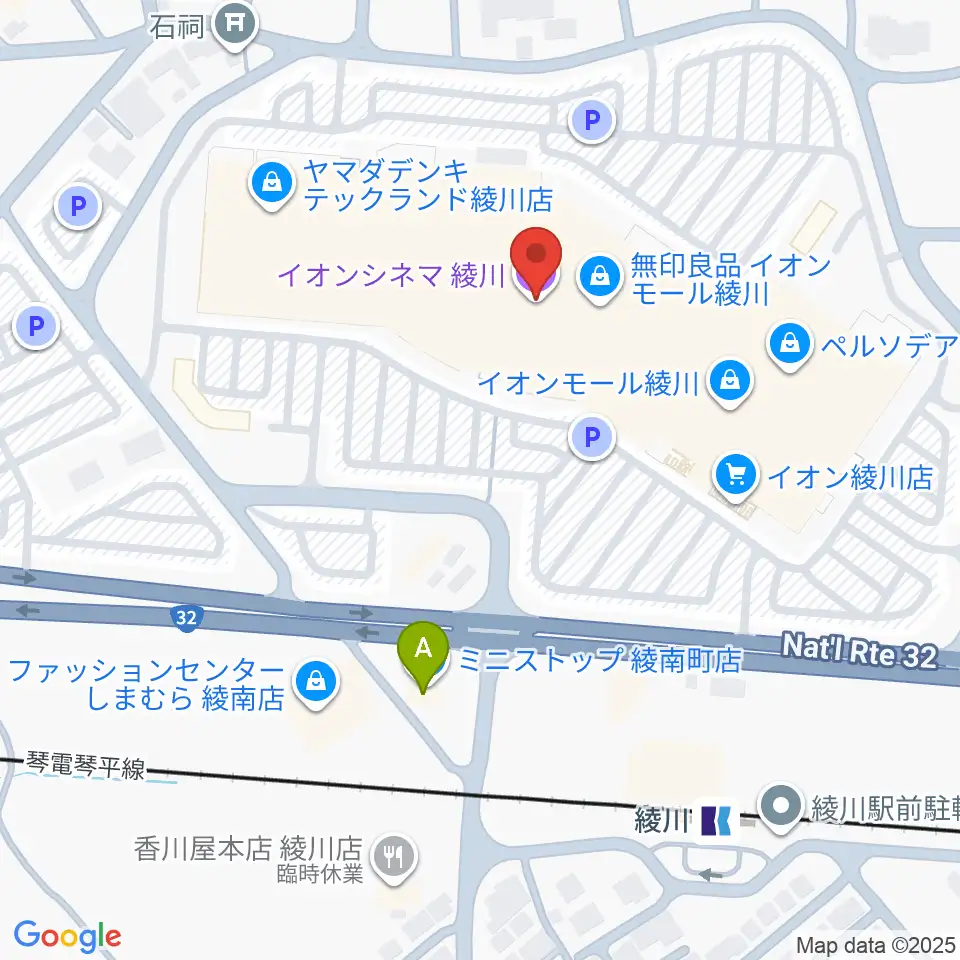 イオンシネマ綾川周辺のコンビニエンスストア一覧地図