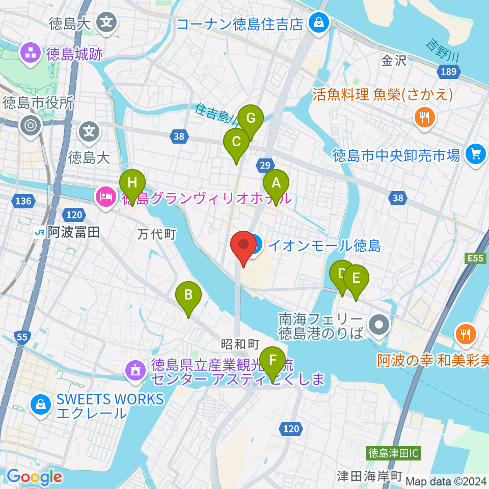 イオンシネマ徳島周辺のコンビニエンスストア一覧地図