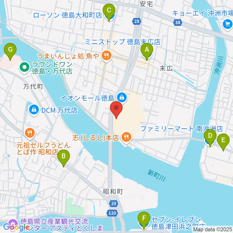 イオンシネマ徳島周辺のコンビニエンスストア一覧地図