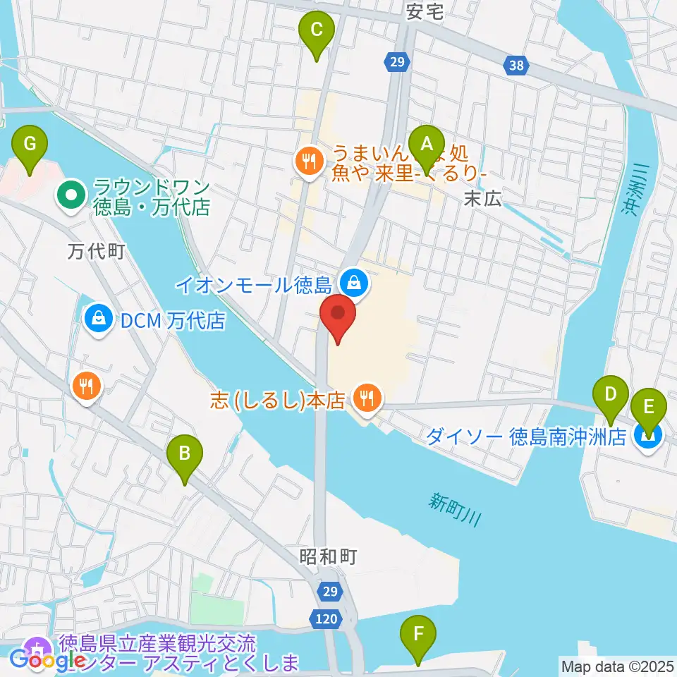 イオンシネマ徳島周辺のコンビニエンスストア一覧地図