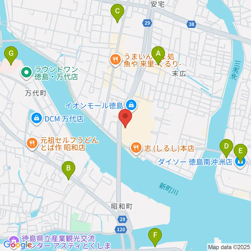 イオンシネマ徳島周辺のコンビニエンスストア一覧地図