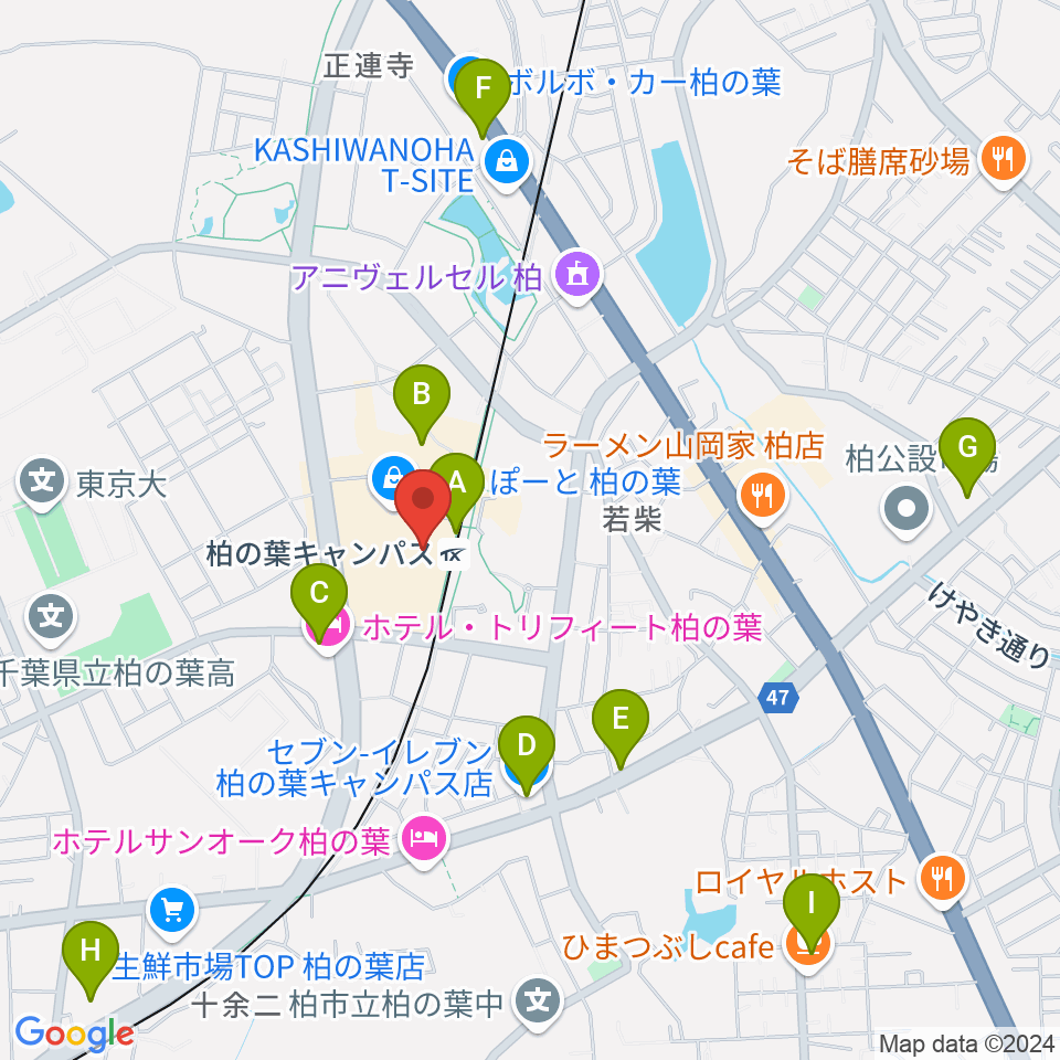 MOVIX柏の葉周辺のコンビニエンスストア一覧地図