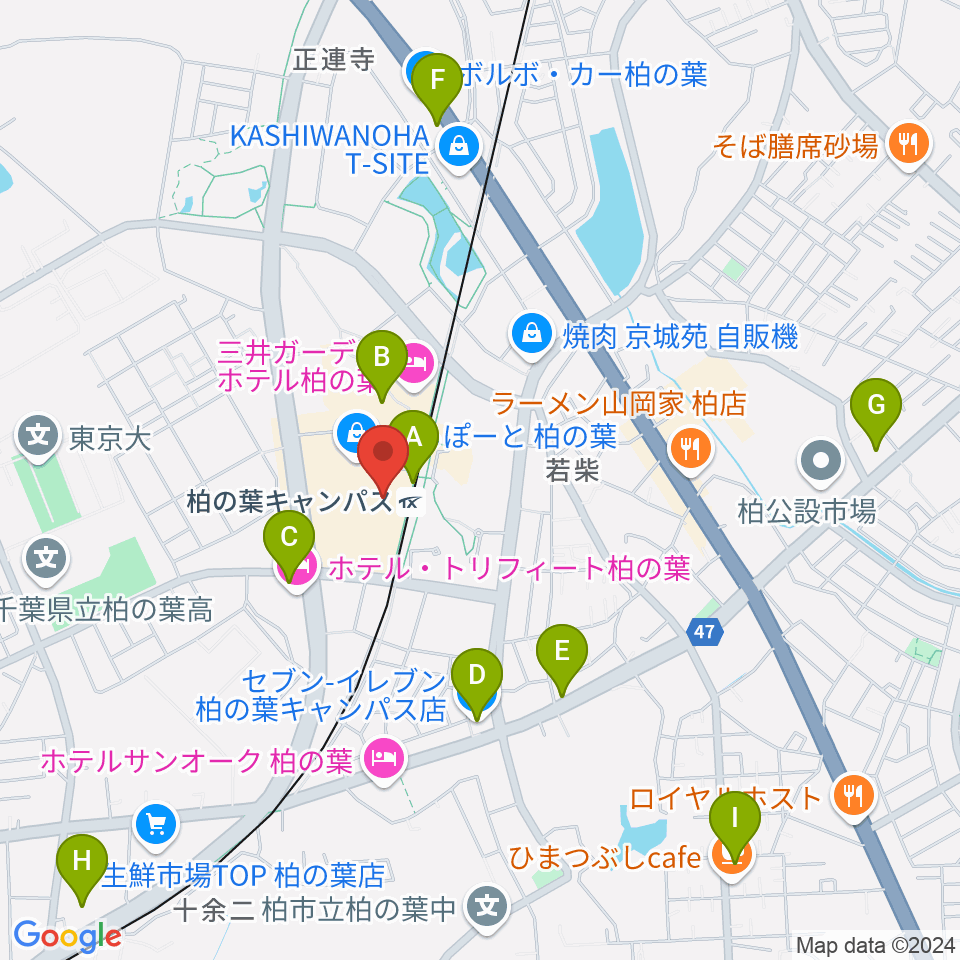 MOVIX柏の葉周辺のコンビニエンスストア一覧地図