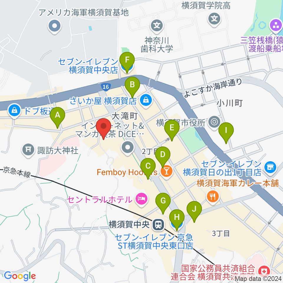 横須賀GIG acoustic周辺のコンビニエンスストア一覧地図