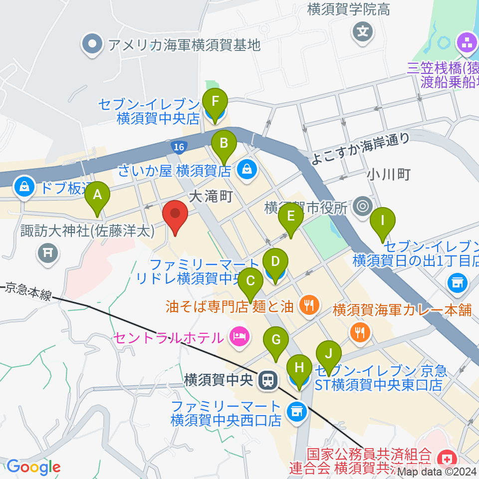 横須賀GIG acoustic周辺のコンビニエンスストア一覧地図