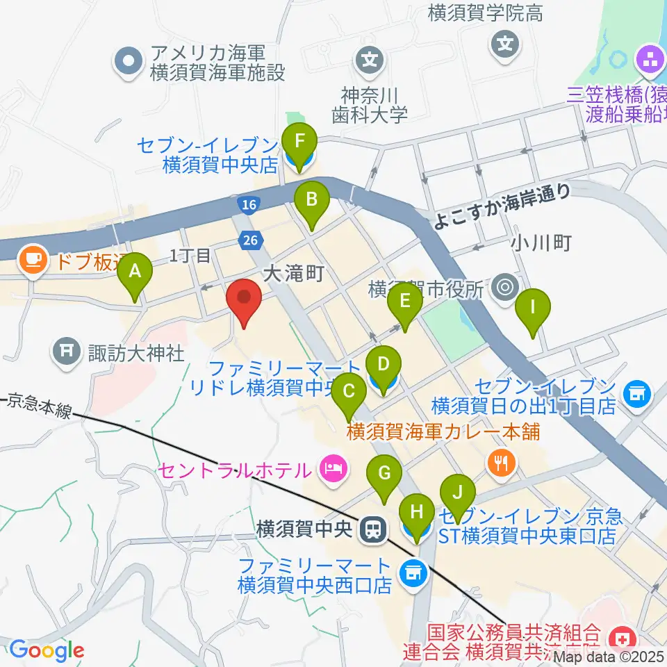 横須賀GIG acoustic周辺のコンビニエンスストア一覧地図