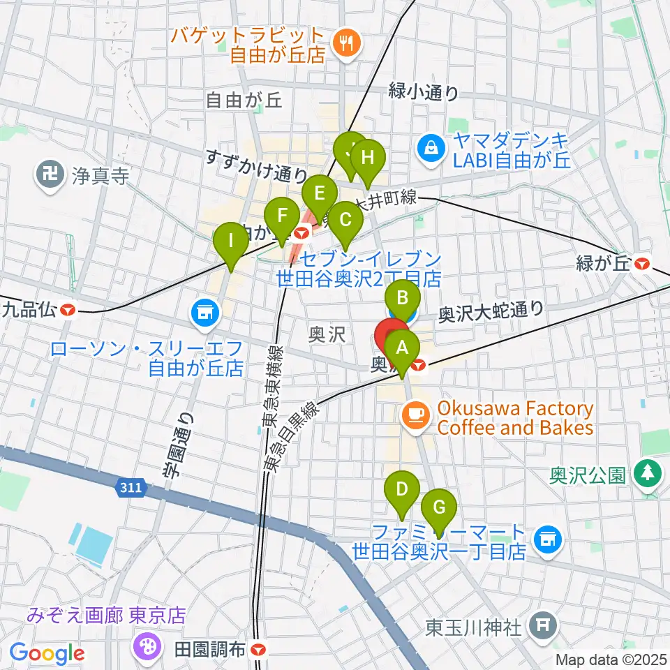 スタジオベイド自由が丘店周辺のコンビニエンスストア一覧地図